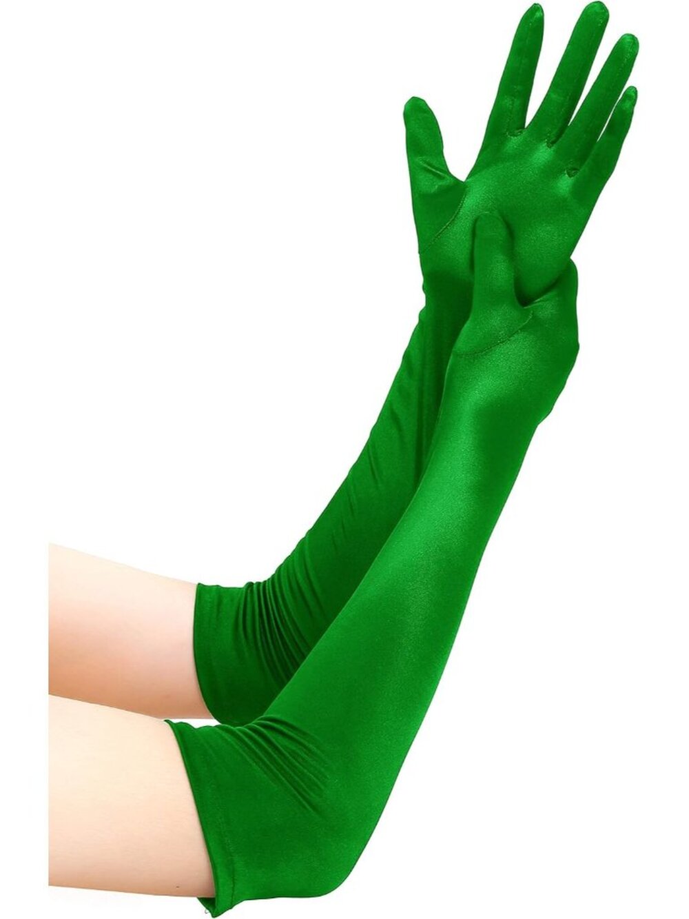 Women's Green 1920s Elbow Length Party High Shine Long Opera Satin Gloves